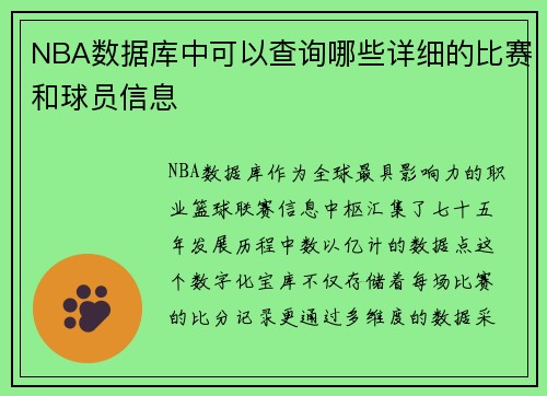 NBA数据库中可以查询哪些详细的比赛和球员信息
