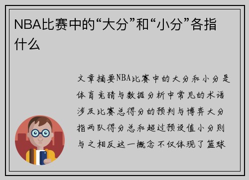 NBA比赛中的“大分”和“小分”各指什么