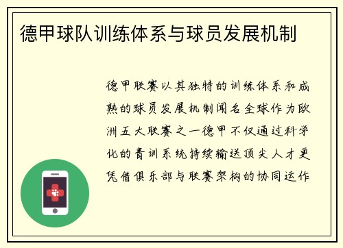 德甲球队训练体系与球员发展机制